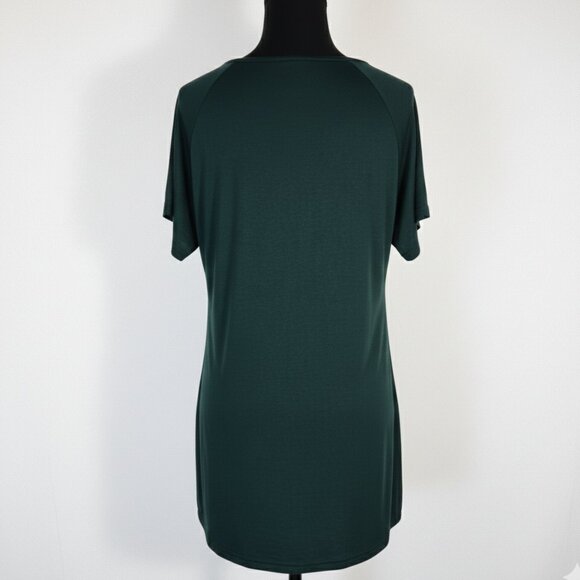 NWT | Dark Green V-Neck Drape Twist Front Babydoll Tunic Dress | XLarge - Picture 2 of 6